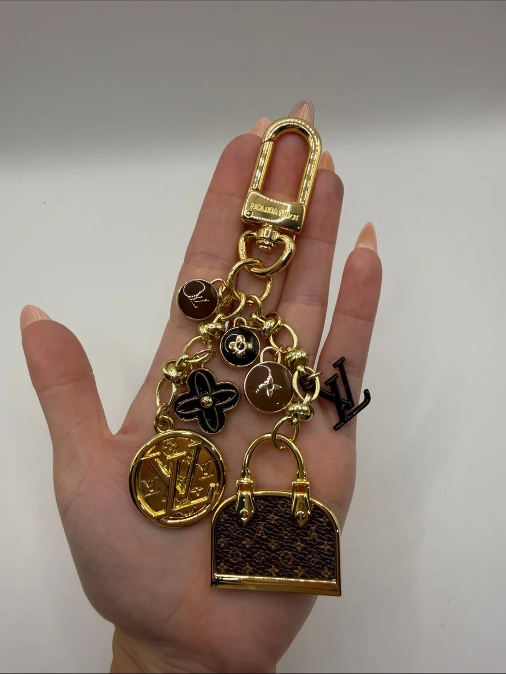 1405. Gold & Brown Monogram Charm Key Chain or Bag Charm.